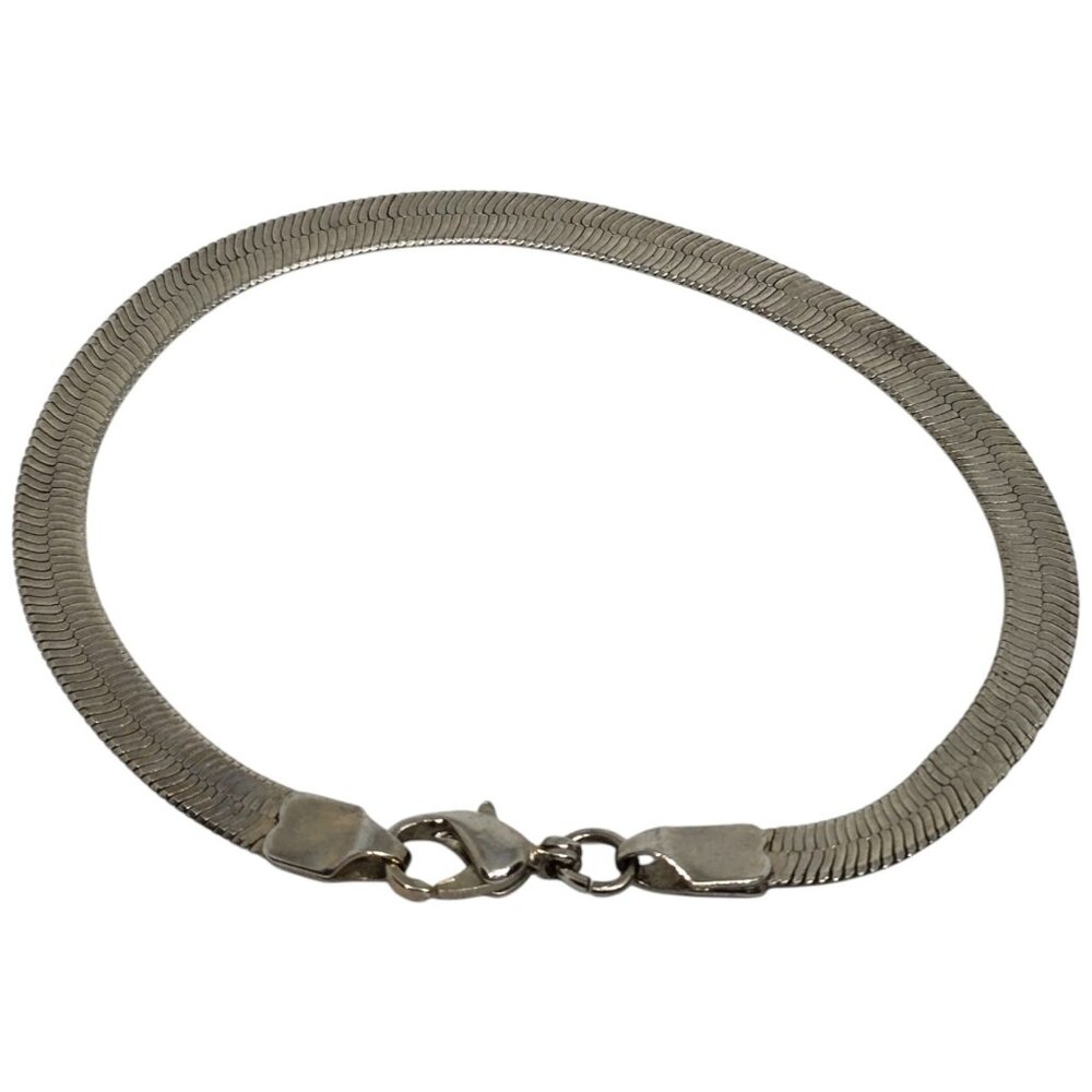 Vintage Silver Tone Herringbone Bracelet 7.5” Wide Flat Chain Lobster Clasp